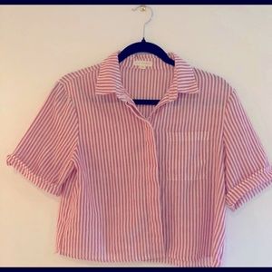 LA HEARTS CROPPED STRIPED RED AND WHITE SHIRT
